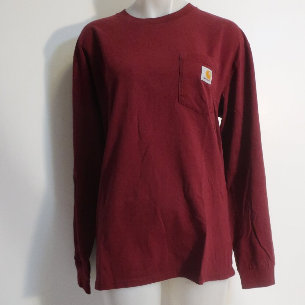 Mens Carhartt WIP Work In Progress Maroon Crew Neck L/S Pocket T-Shirt Top XL